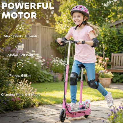 120W Foldable Kids Powered Scooter with 24V Rechargeable Battery Adjustable Ride-On Toy - Pink