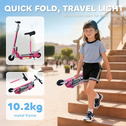 120W Foldable Kids Powered Scooter with 24V Rechargeable Battery Adjustable Ride-On Toy - Pink