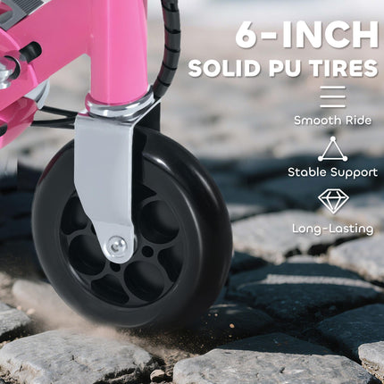 120W Foldable Kids Powered Scooter with 24V Rechargeable Battery Adjustable Ride-On Toy - Pink