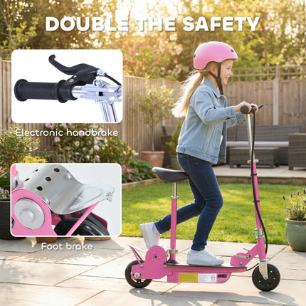 120W Foldable Kids Powered Scooter with 24V Rechargeable Battery Adjustable Ride-On Toy - Pink