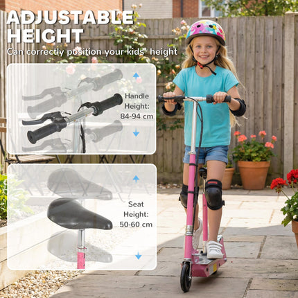 120W Foldable Kids Powered Scooter with 24V Rechargeable Battery Adjustable Ride-On Toy - Pink