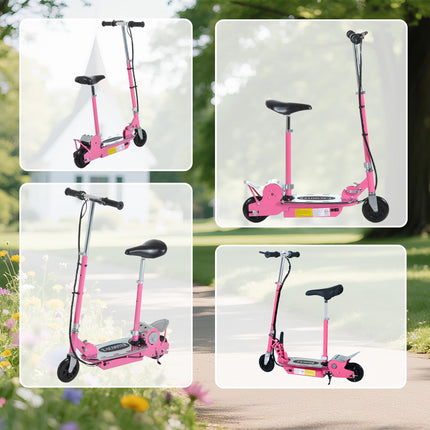 120W Foldable Kids Powered Scooter with 24V Rechargeable Battery Adjustable Ride-On Toy - Pink