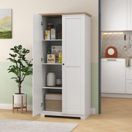 172cm Wooden Storage Cabinet Cupboard with 2 Doors and 4 Shelves - White
