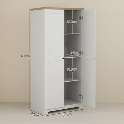 172cm Wooden Storage Cabinet Cupboard with 2 Doors and 4 Shelves - White