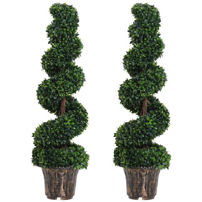 Set of 2 Artificial Boxwood Spiral Topiary Trees 120cm - Green