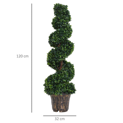 Set of 2 Artificial Boxwood Spiral Topiary Trees 120cm - Green