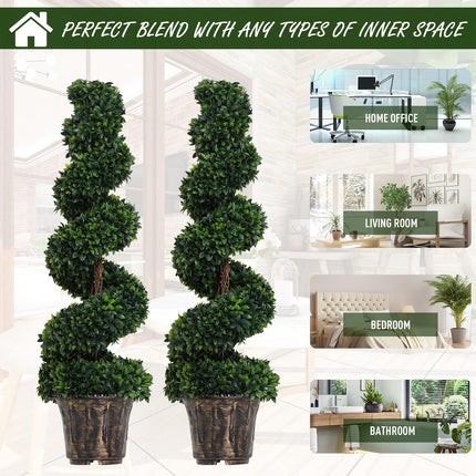 Set of 2 Artificial Boxwood Spiral Topiary Trees 120cm - Green