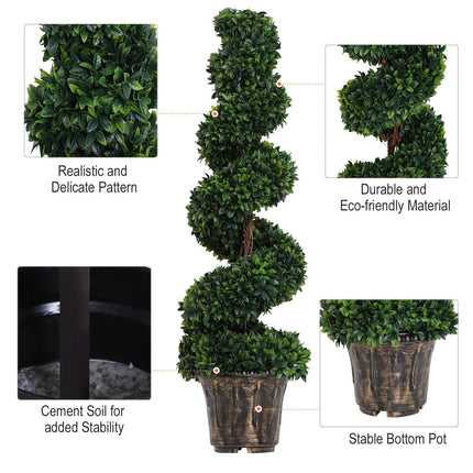 Set of 2 Artificial Boxwood Spiral Topiary Trees 120cm - Green