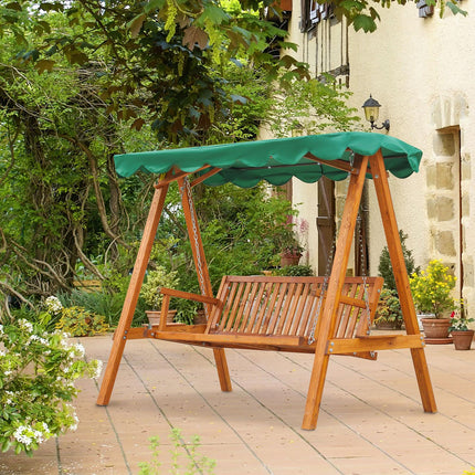 3-Seater Wooden Garden Swing Bench with Canopy - Green