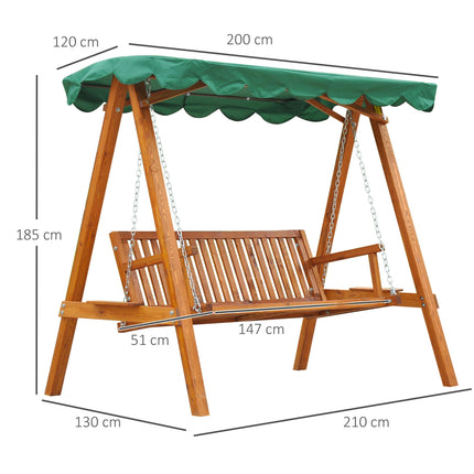 3-Seater Wooden Garden Swing Bench with Canopy - Green