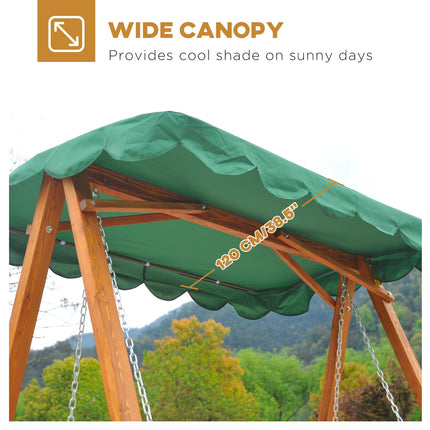 3-Seater Wooden Garden Swing Bench with Canopy - Green