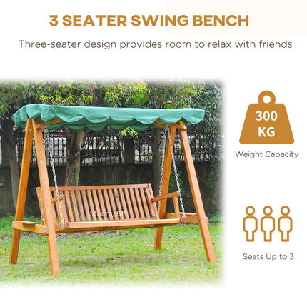 3-Seater Wooden Garden Swing Bench with Canopy - Green