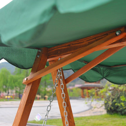 3-Seater Wooden Garden Swing Bench with Canopy - Green