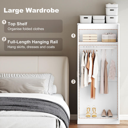 High Gloss 3 Piece Bedroom Furniture Set Wardrobe, Chest of Drawers & Bedside - White