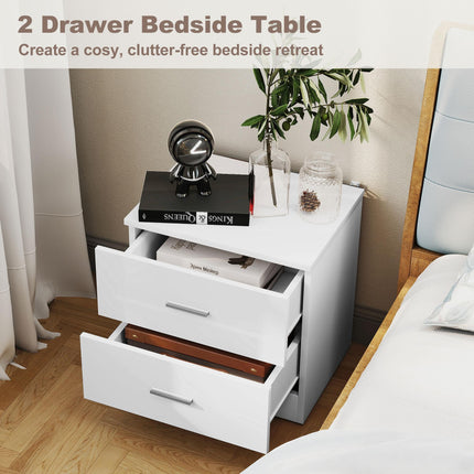 High Gloss 3 Piece Bedroom Furniture Set Wardrobe, Chest of Drawers & Bedside - White