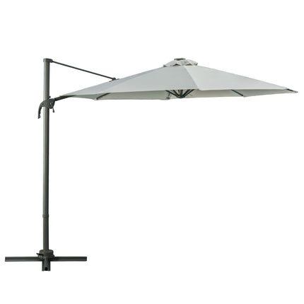 3 Metre Cantilever Roma Parasol with Solar LED Light and Cross Base - Grey