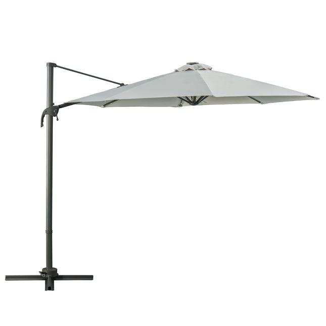 3 Metre Cantilever Roma Parasol with Solar LED Light and Cross Base - Grey