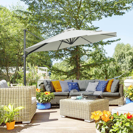3 Metre Cantilever Roma Parasol with Solar LED Light and Cross Base - Grey