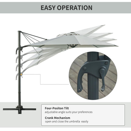3 Metre Cantilever Roma Parasol with Solar LED Light and Cross Base - Grey