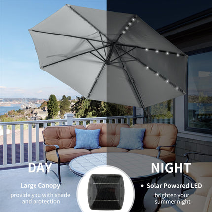 3 Metre Cantilever Roma Parasol with Solar LED Light and Cross Base - Grey