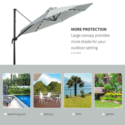 3 Metre Cantilever Roma Parasol with Solar LED Light and Cross Base - Grey