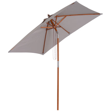 2m x 1.5m Patio Garden Parasol with Fir Wooden Pole, 6 Ribs, Tilt Mechanism - Grey