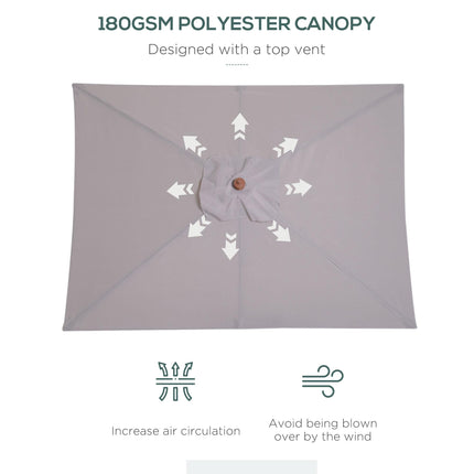 2m x 1.5m Patio Garden Parasol with Fir Wooden Pole, 6 Ribs, Tilt Mechanism - Grey