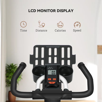 Upright Exercise Bike with Adjustable Resistance and LCD Display - White