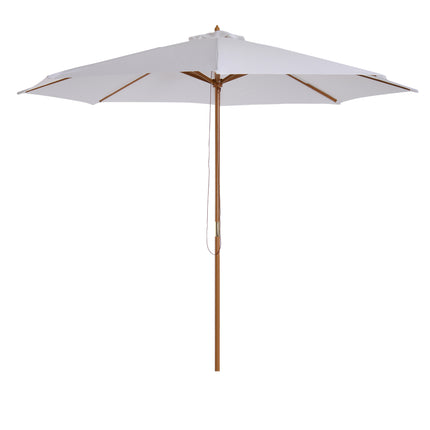 3 Metre Fir Wood Garden Parasol with Bamboo Ribs - Cream White