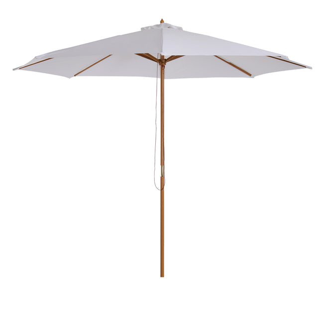 3 Metre Fir Wood Garden Parasol with Bamboo Ribs - Cream White