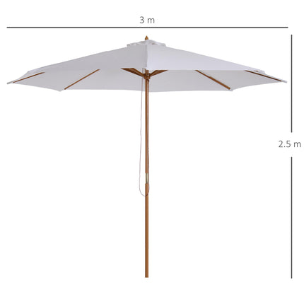 3 Metre Fir Wood Garden Parasol with Bamboo Ribs - Cream White