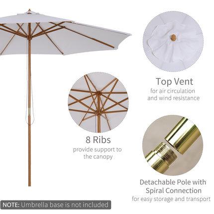 3 Metre Fir Wood Garden Parasol with Bamboo Ribs - Cream White