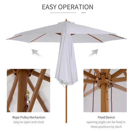 3 Metre Fir Wood Garden Parasol with Bamboo Ribs - Cream White