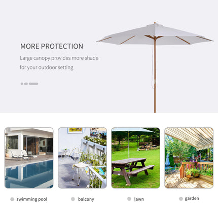 3 Metre Fir Wood Garden Parasol with Bamboo Ribs - Cream White