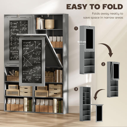 Folding Convertible Computer Desk with Blackboard and Side Shelves for Home Office - Grey