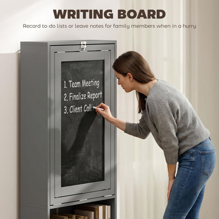 Folding Convertible Computer Desk with Blackboard and Side Shelves for Home Office - Grey