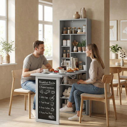 Folding Convertible Computer Desk with Blackboard and Side Shelves for Home Office - Grey