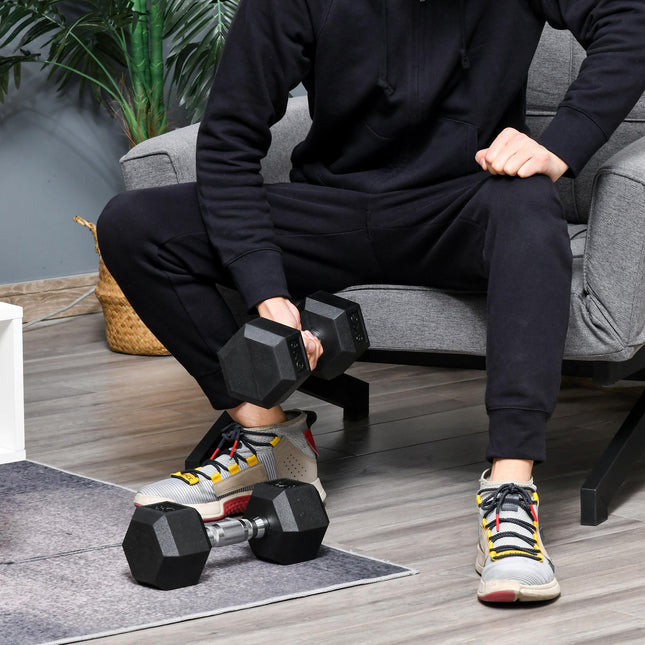 Set of 2 8kg Rubber Hex Dumbbells Non-Rolling Fitness Weights - Black