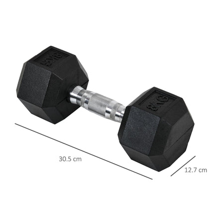 Set of 2 8kg Rubber Hex Dumbbells Non-Rolling Fitness Weights - Black