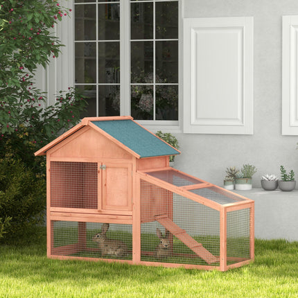 2 Tier Solid Wood Rabbit Cage with Ramp and Sliding Tray 144x64.5x100 cm - Red/Brown