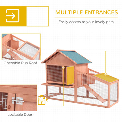2 Tier Solid Wood Rabbit Cage with Ramp and Sliding Tray 144x64.5x100 cm - Red/Brown