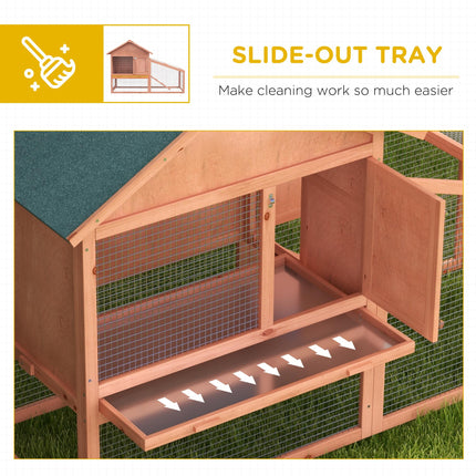 2 Tier Solid Wood Rabbit Cage with Ramp and Sliding Tray 144x64.5x100 cm - Red/Brown