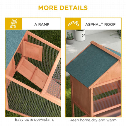 2 Tier Solid Wood Rabbit Cage with Ramp and Sliding Tray 144x64.5x100 cm - Red/Brown