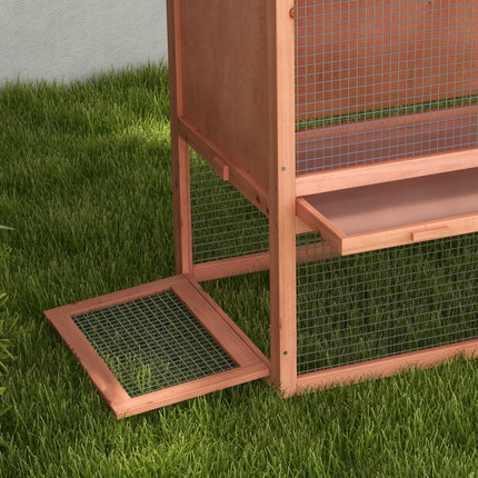 2 Tier Solid Wood Rabbit Cage with Ramp and Sliding Tray 144x64.5x100 cm - Red/Brown