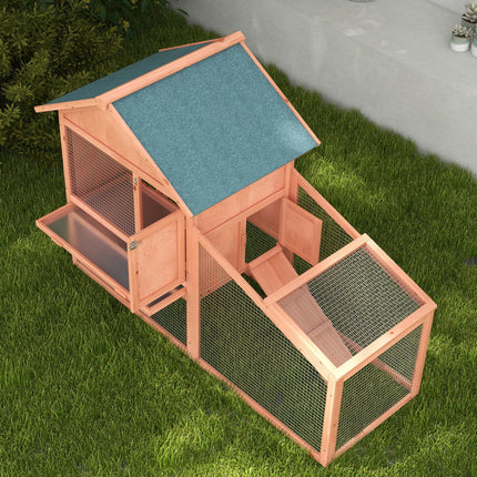 2 Tier Solid Wood Rabbit Cage with Ramp and Sliding Tray 144x64.5x100 cm - Red/Brown