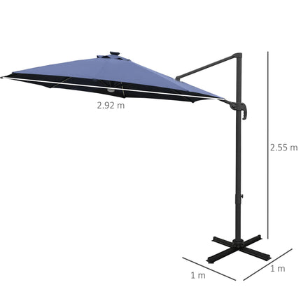 3 Metre Cantilever Parasol with Solar LED Light and Rotating Canopy - Blue