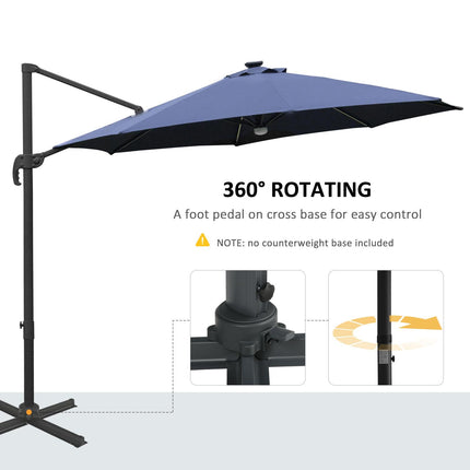 3 Metre Cantilever Parasol with Solar LED Light and Rotating Canopy - Blue