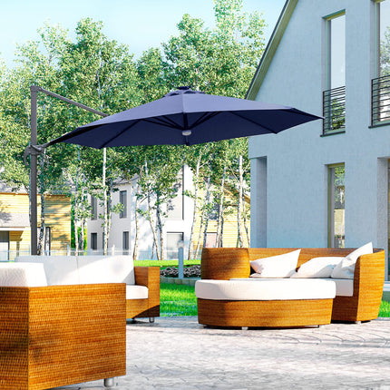 3 Metre Cantilever Parasol with Solar LED Light and Rotating Canopy - Blue