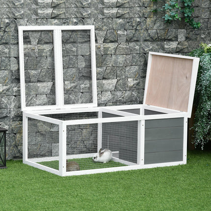 Wooden Indoor Outdoor Rabbit Hutch Small Animal Cage with UV-Resistant Asphalt Roof and Water-Repellent Paint - Natural Wood