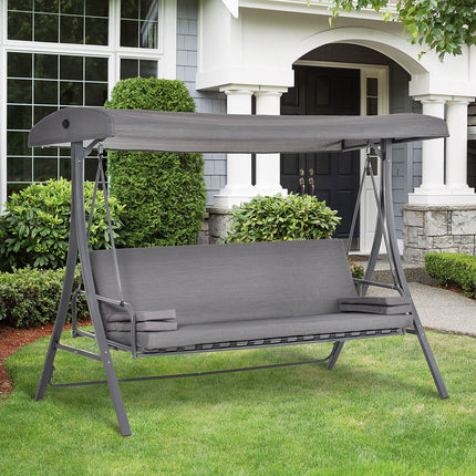 Outdoor 2-in-1 3-Seater Patio Swing Chair Lounger with Adjustable Canopy, Cushion & Pillow - Grey